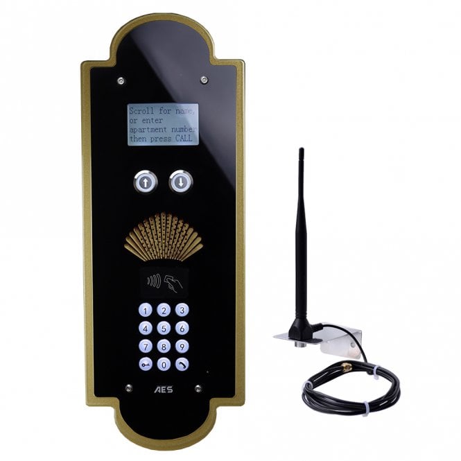 AES AES MULTI-CL-VFGBPK-EU - Multi-Classic 4G Vintage Flush with Keypad and Proximity Reader Gold/Black | 1000 Apartments | HD Voice