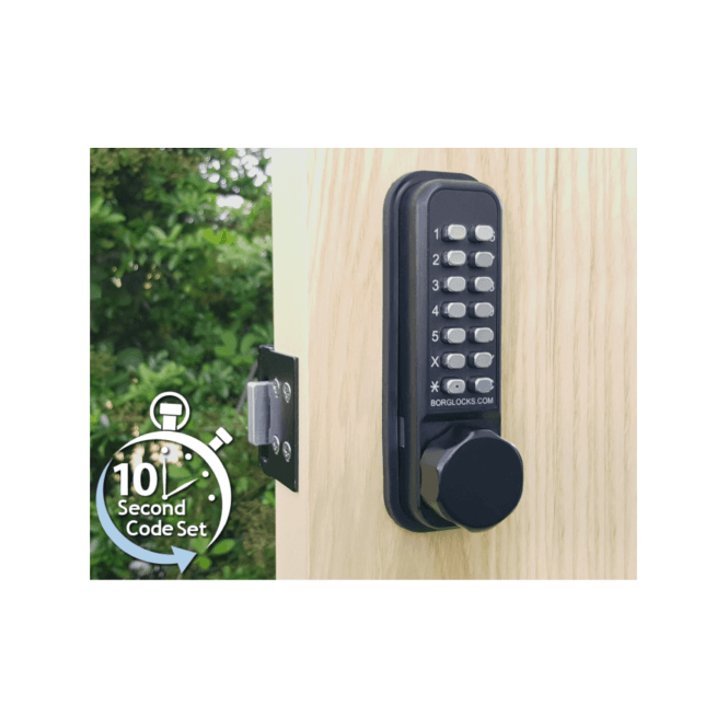 BORG LOCKS BORG LOCKS Borg BL2605ECP | Mechanical Gate Lock with Inside Fixed Deadbolt | Black Finish